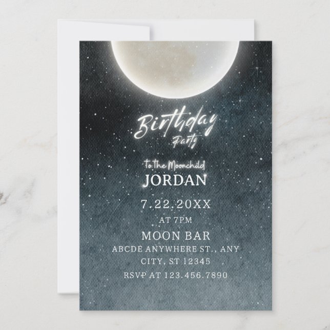 Moon galaxy birthday invitation (Front)