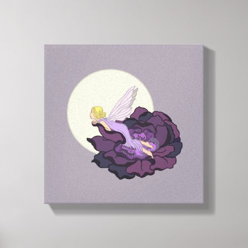 Moon Gazing Purple Flower Fairy Evening Sky Canvas Print