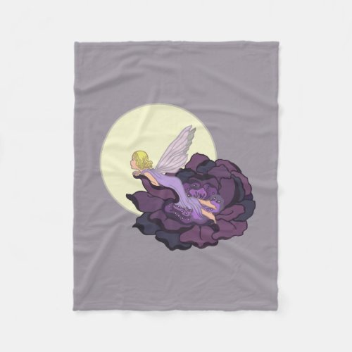 Moon Gazing Purple Flower Fairy Evening Sky Fleece Blanket