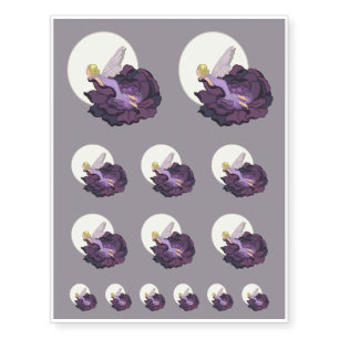 Moon Gazing Purple Flower Fairy Evening Sky Temporary Tattoos