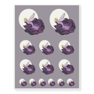 Moon Gazing Purple Flower Fairy Evening Sky Temporary Tattoos