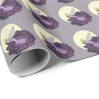 Moon Gazing Purple Flower Fairy Evening Sky Wrapping Paper
