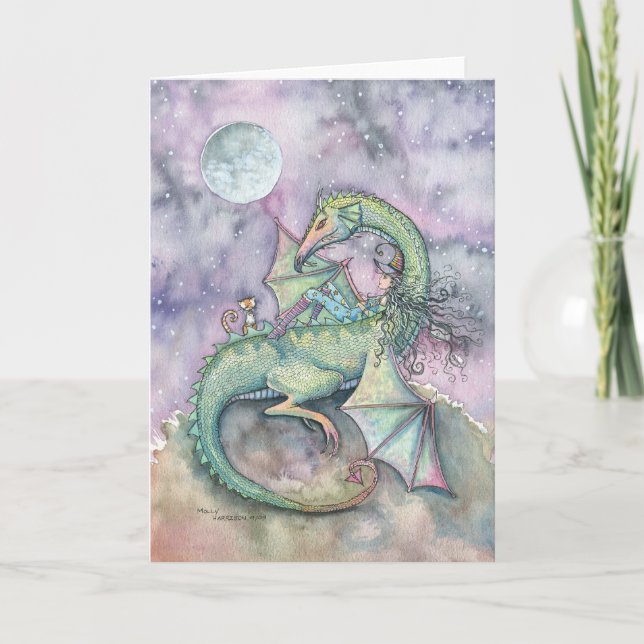 Moon Gazing Witch Dragon Fantasy Art Card (Front)