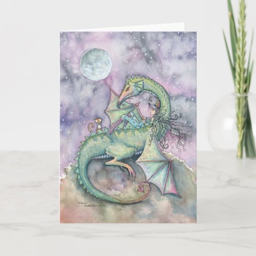 Moon Gazing Witch Dragon Fantasy Art Card