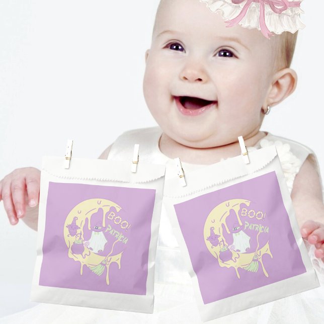 Moon Ghost Illustration Purple Kids Girl Halloween Favor Bag (Creator Uploaded)