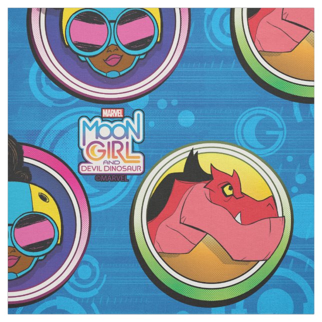 Moon Girl and Devil Dinosaur Circles Pattern Fabric (Swatch)