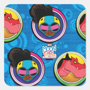Moon Girl and Devil Dinosaur Circles Pattern Square Sticker