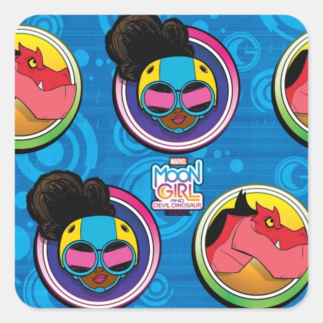 Moon Girl and Devil Dinosaur Circles Pattern Square Sticker (Front)