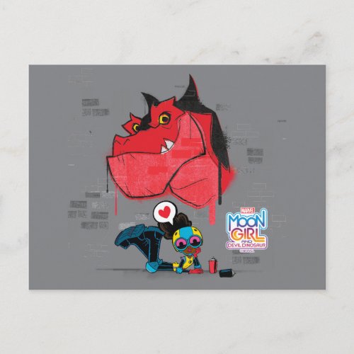 Moon Girl and Devil Dinosaur Graffiti Painting Postcard