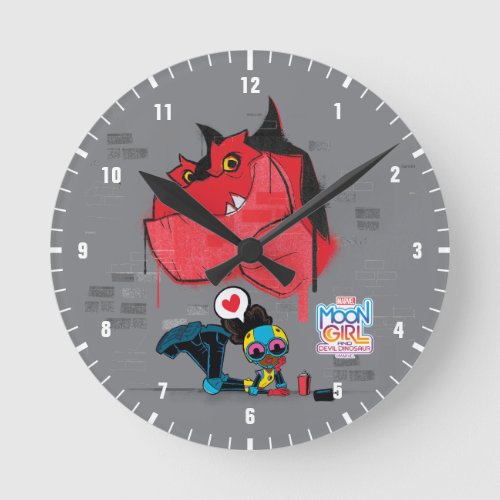Moon Girl and Devil Dinosaur Graffiti Painting Round Clock