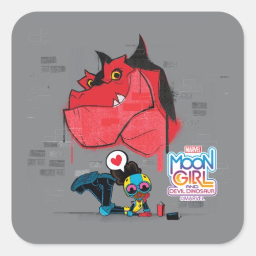 Moon Girl and Devil Dinosaur Graffiti Painting Square Sticker