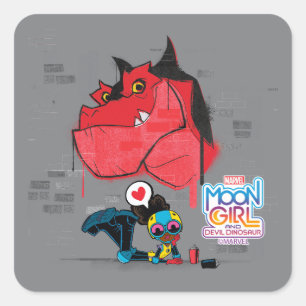 Moon Girl and Devil Dinosaur Graffiti Painting Square Sticker