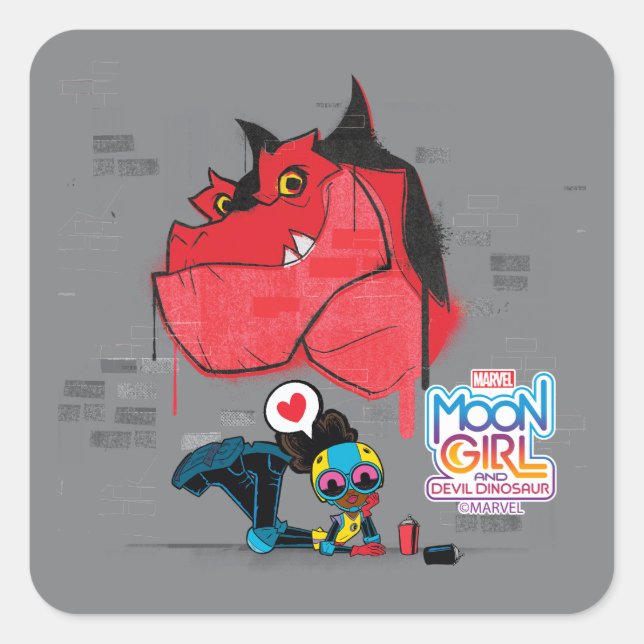 Moon Girl and Devil Dinosaur Graffiti Painting Square Sticker (Front)