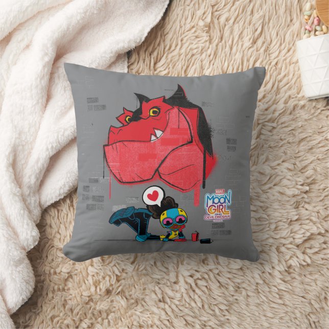Moon Girl and Devil Dinosaur Graffiti Painting Throw Pillow (Blanket)