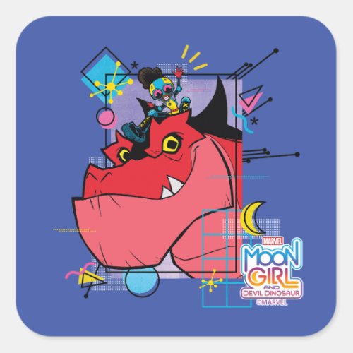 Moon Girl and Devil Dinosaur Memphis Pop Graphic Square Sticker