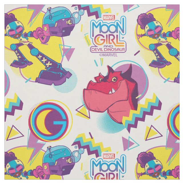 Moon Girl and Devil Dinosaur Memphis Pop Pattern Fabric (Swatch)