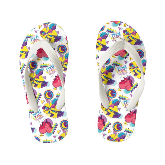 Moon Girl and Devil Dinosaur Memphis Pop Pattern Kid's Flip Flops (Footbed)