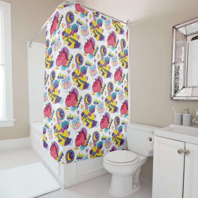 Moon Girl and Devil Dinosaur Memphis Pop Pattern Shower Curtain (In Situ)
