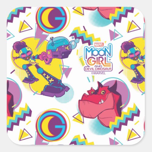 Moon Girl and Devil Dinosaur Memphis Pop Pattern Square Sticker