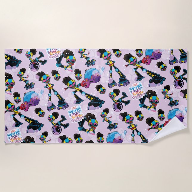 Moon Girl Character Pose Pattern Beach Towel (Front)