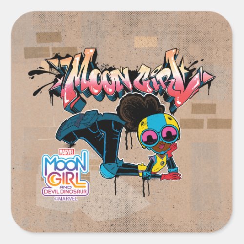 Moon Girl Graffiti Painting Square Sticker