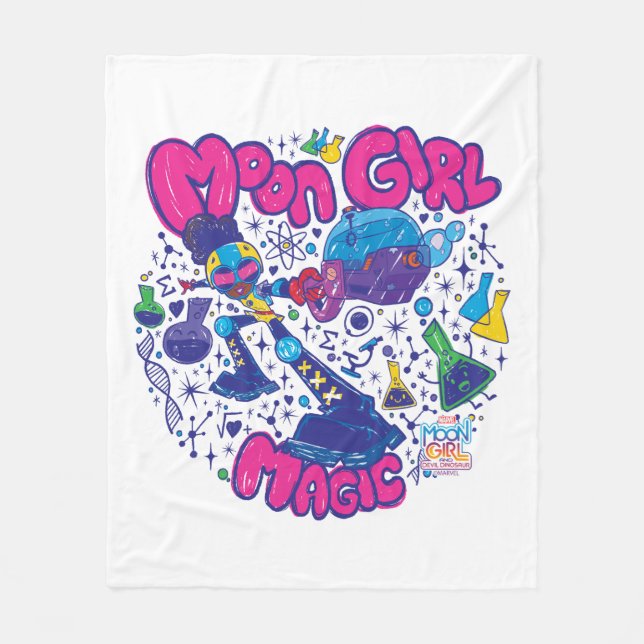 Moon Girl Magic Science Doodle Graphic Fleece Blanket (Front)
