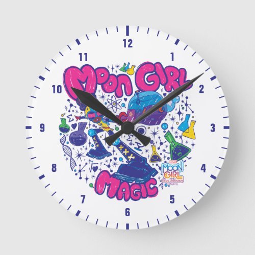Moon Girl Magic Science Doodle Graphic Round Clock