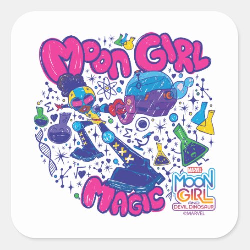 Moon Girl Magic Science Doodle Graphic Square Sticker