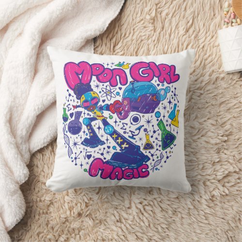 Moon Girl Magic Science Doodle Graphic Throw Pillow