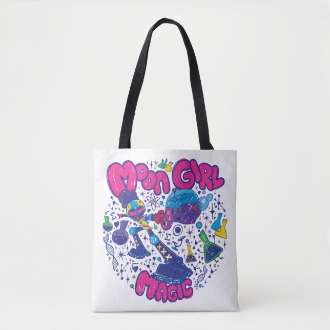 Moon Girl Magic Science Doodle Graphic Tote Bag (Front)