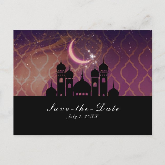 Moon Glow Arabian Nights Moroccan Save Date Announcement Postcard (Front)