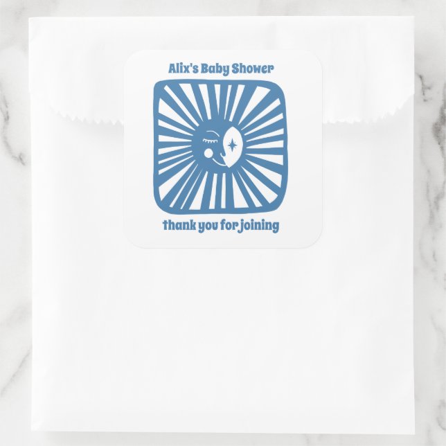 Moon Glow Boho Modern Cute Baby Shower CUSTOM  Square Sticker (Bag)