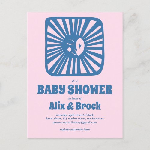Moon Glow Boho Modern Cute Custom Baby Shower  Invitation Postcard