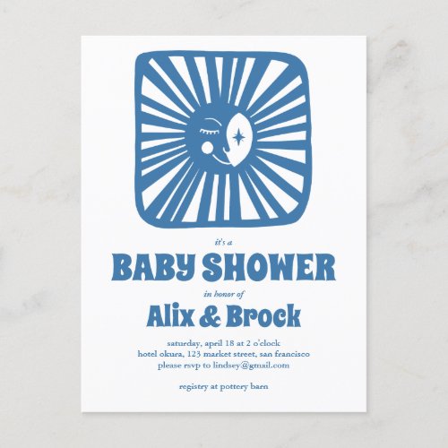 Moon Glow Boho Modern Cute Custom Baby Shower  Invitation Postcard