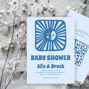 Moon Glow Boho Modern Cute Custom QR Baby Shower Invitation