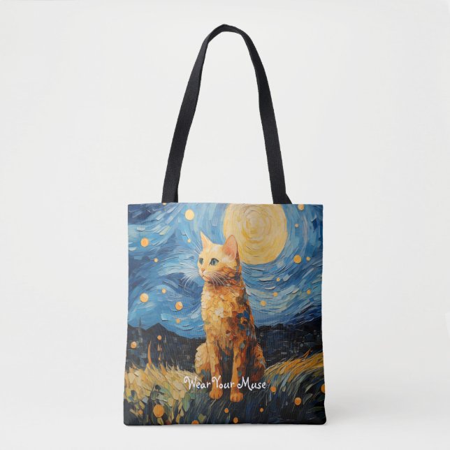 Moon Glow Cat Midnight Muse Personalized Tote Bag (Front)