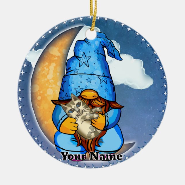 Moon gnome ceramic ornament (Front)