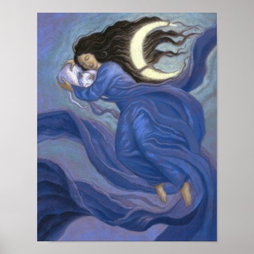 Moon Goddess and cat poster