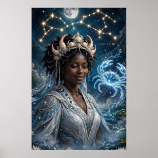 Moon Goddess Black Cancer Art  Poster