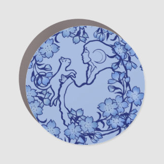 Moon Goddess Cat Witch Blues Car Magnet