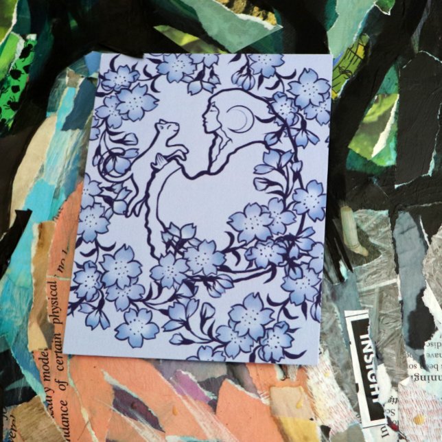 Moon Goddess Cat Witch Blues Postcard (Creator Uploaded)