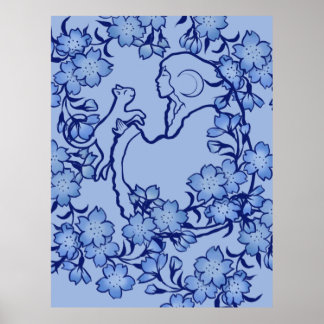 Moon Goddess Cat Witch Blues  Poster