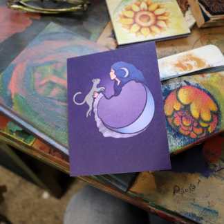 Moon Goddess Cat Witch Postcard
