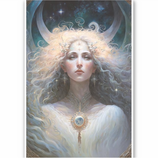 Moon Goddess Fantasy Art Sticker (Front)