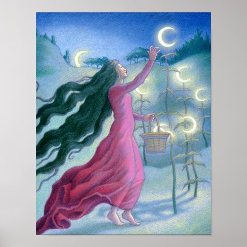 Moon goddess gathering moons poster