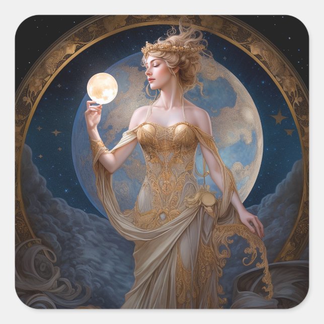Moon Goddess Queen Fantasy Art Square Sticker (Front)