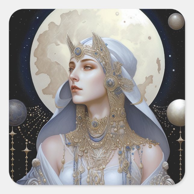 Moon Goddess Queen Fantasy Art Square Sticker (Front)