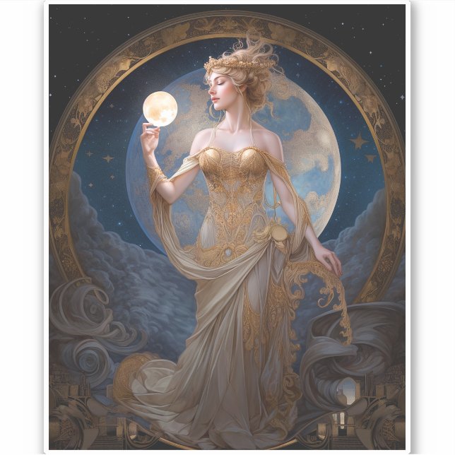 Moon Goddess Queen Fantasy Art Sticker (Front)