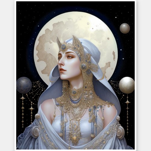 Moon Goddess Queen Fantasy Art Sticker