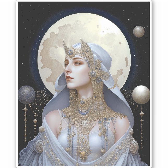 Moon Goddess Queen Fantasy Art Sticker (Front)